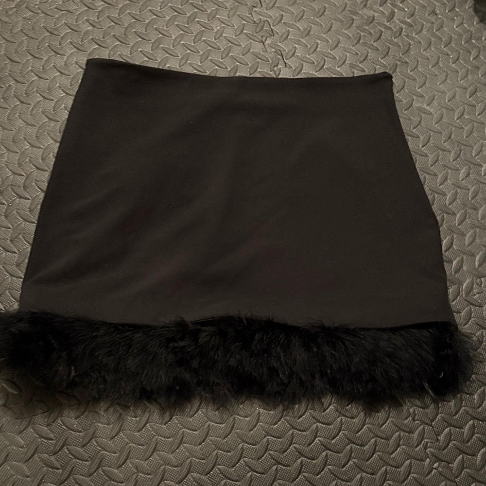 Express Black Mini Skirt with Removable Fearher Trim